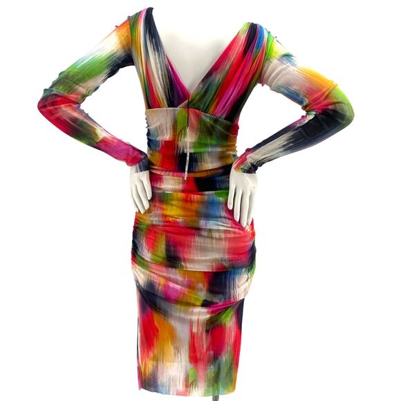 Fuzzi Womens Bodycon Multi Form Fitting Dress Long Sleeve Made in Italy NWT Lrg - Picture 4 of 14